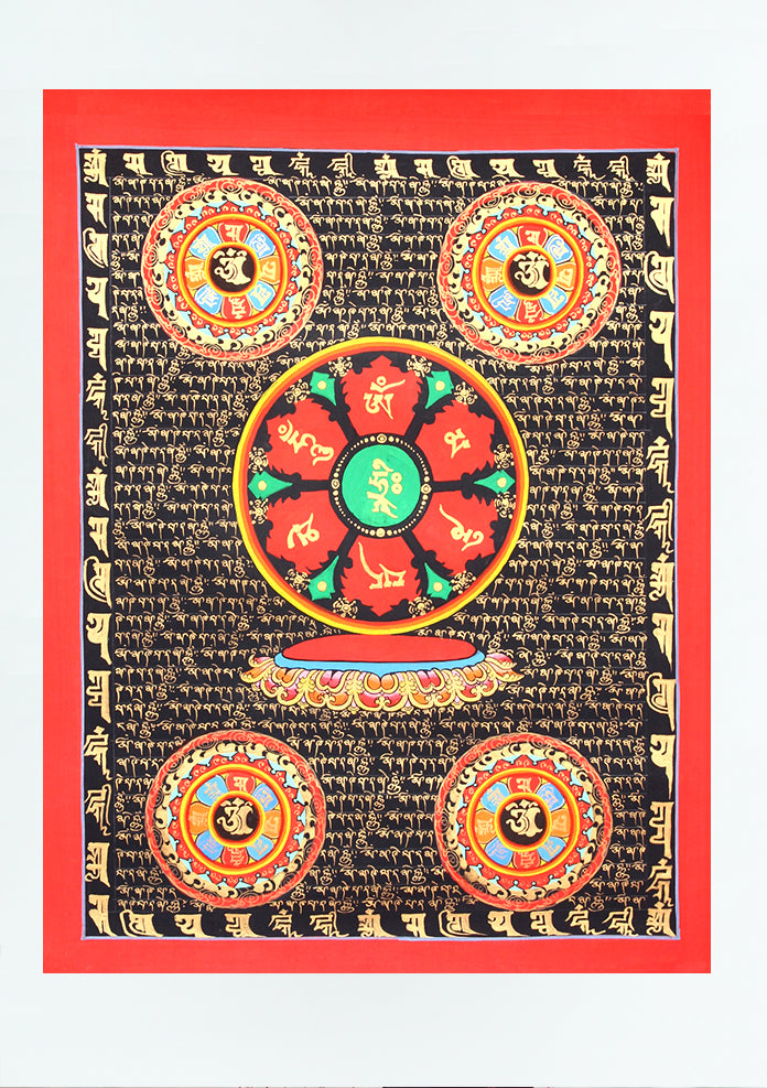 Om Mani Mantra Thangka Painting - Black (B)