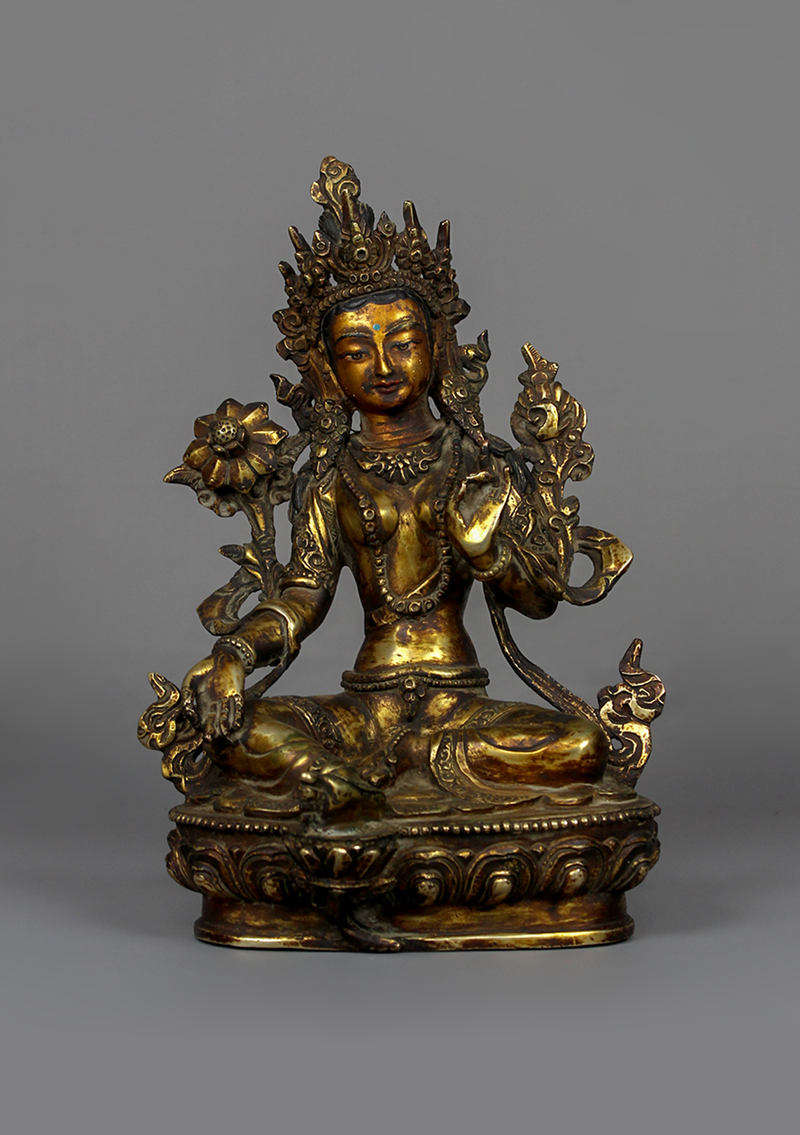 Antique Style Green Tara Statue 8.75" H