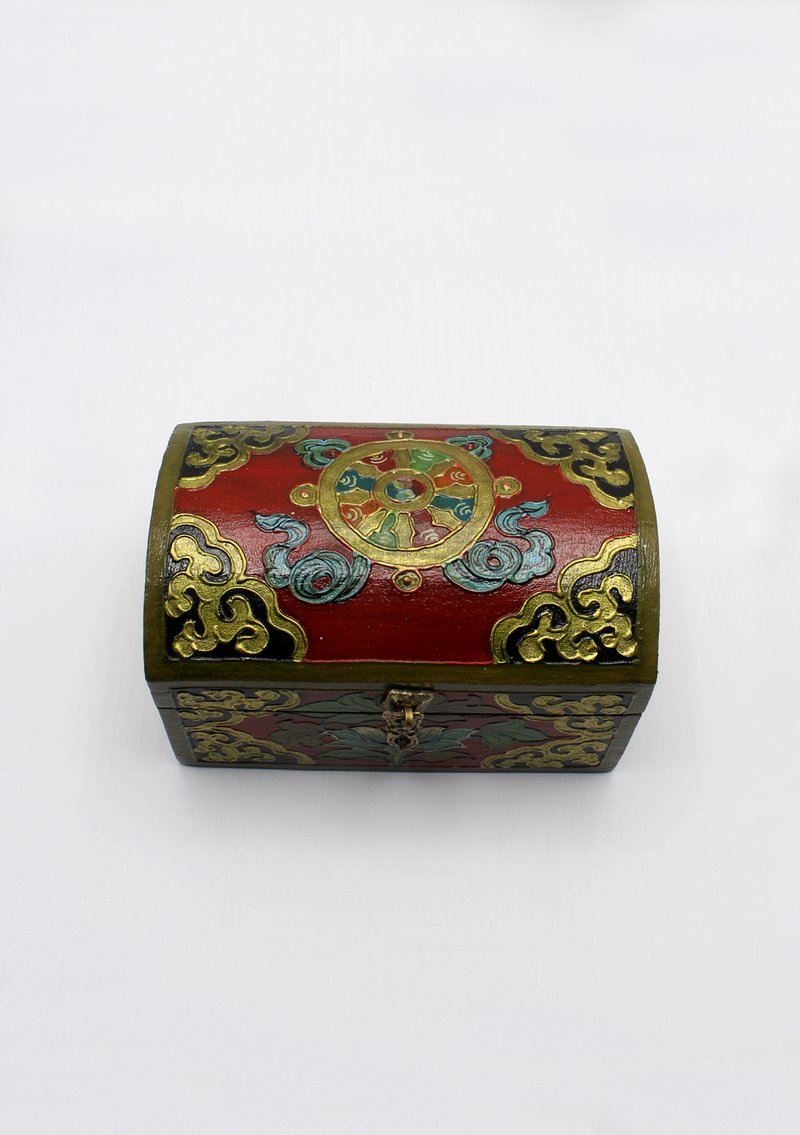 Handpainted Tibetan Wooden Optical Boxes with Dharmachakra- Medium