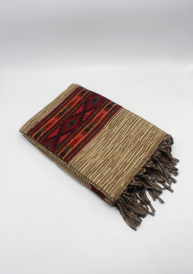 Hand loomed Maroon Grey Lined Woolen Shawl Nepal- Life Line