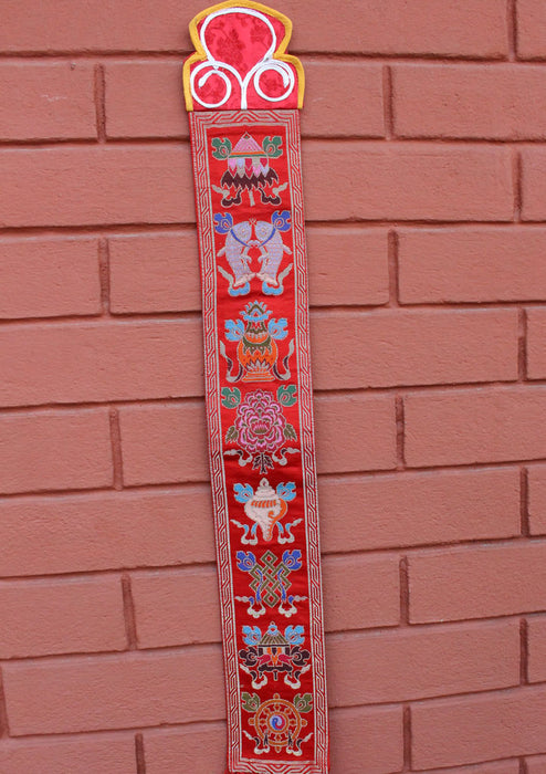 Tibetan 8 Auspicious Symbol Silk Brocade Wall Hanging