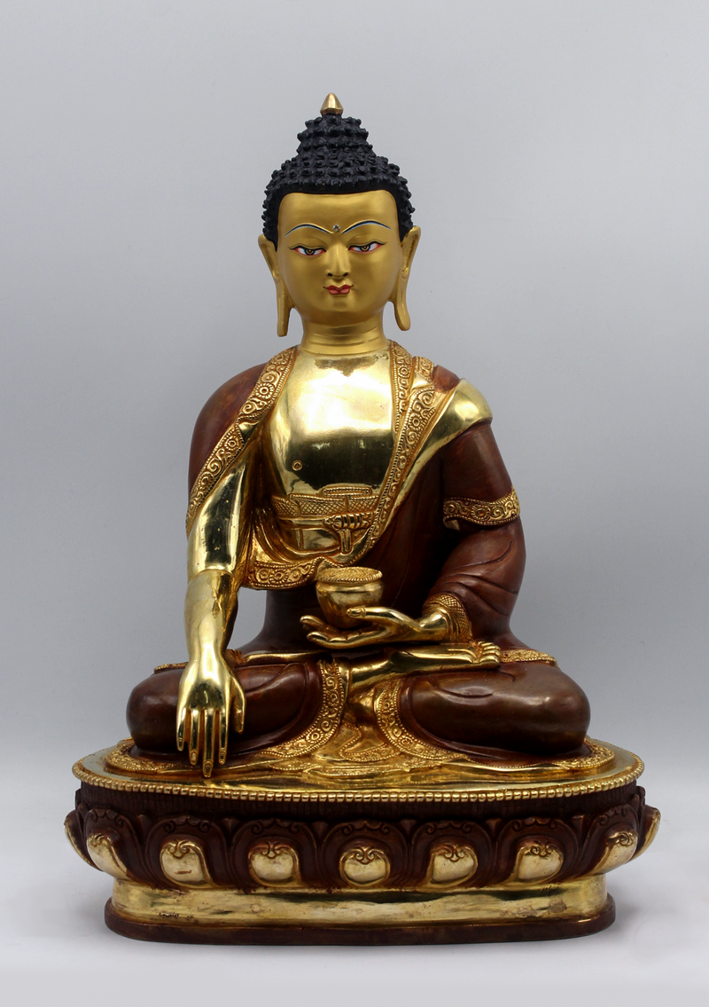 Partly Gold Plated Copper Shakyamuni 13" H