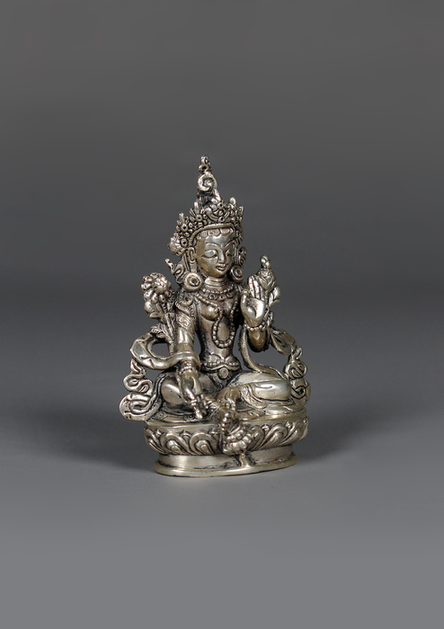 Sterling Silver 925 Green Tara Statue 9 cm H