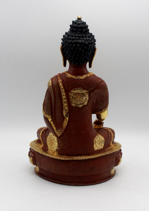 Gold Plated Copper Shakyamuni Buddha Statue 11" H