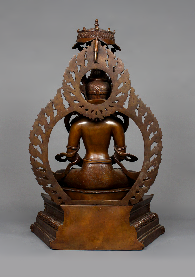 Oxidized Copper Aparmita Statue with Chatra 1.7 feet high