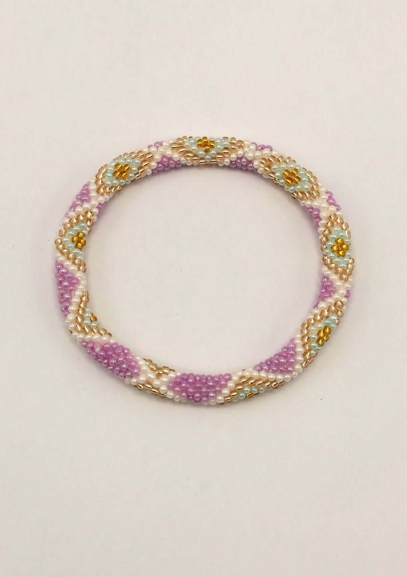 NEW Purple Lavender Gold Roll Beads Bracelet