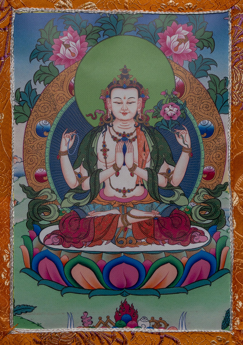 Buddhist Wall Hanging with Brocade Frame