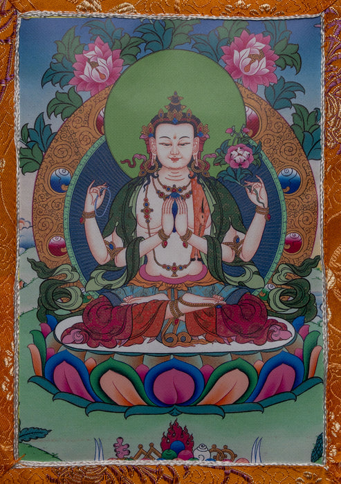 Buddhist Wall Hanging with Brocade Frame