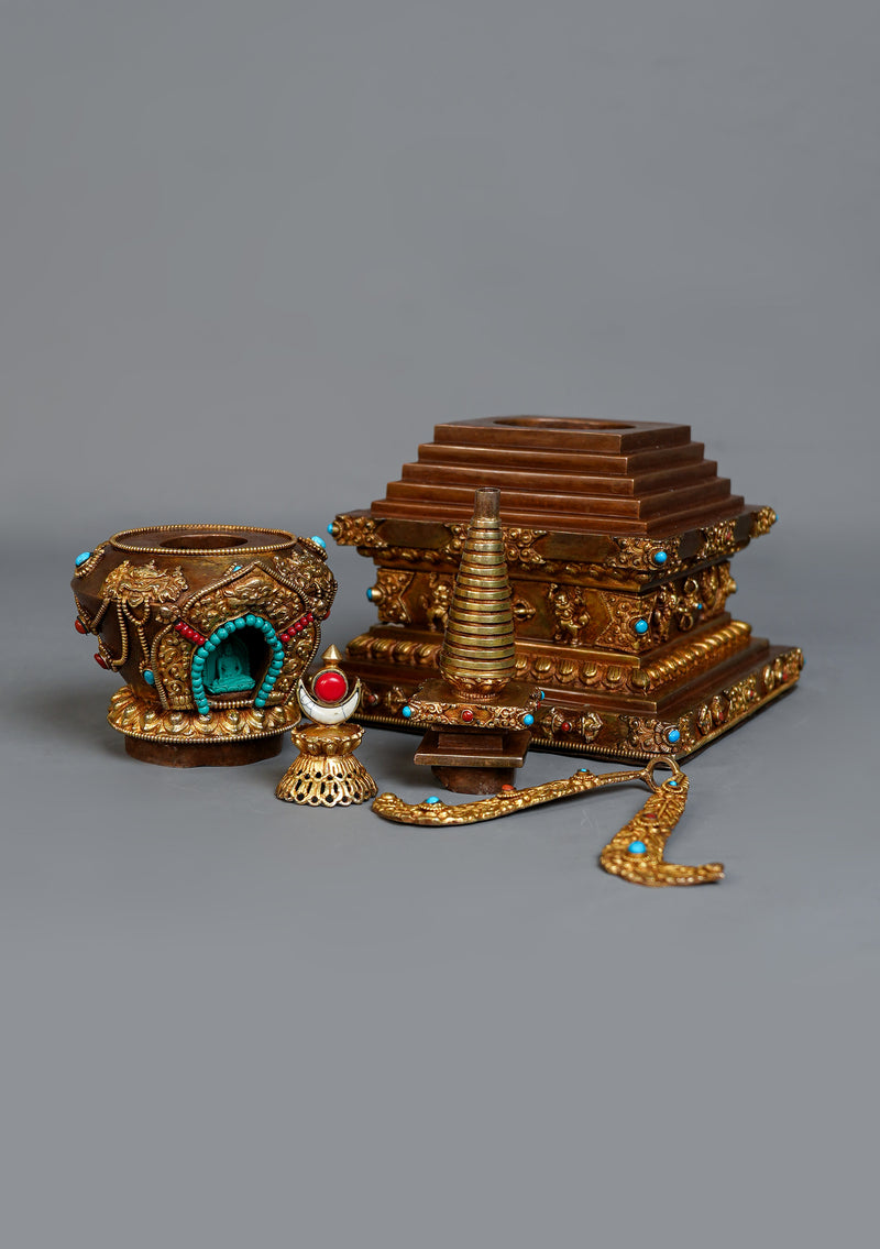 Handcrafted  Gold Plated Chorten Stupa 13" H