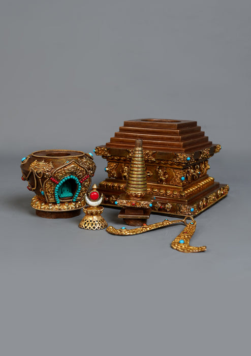Handcrafted  Gold Plated Chorten Stupa 13" H