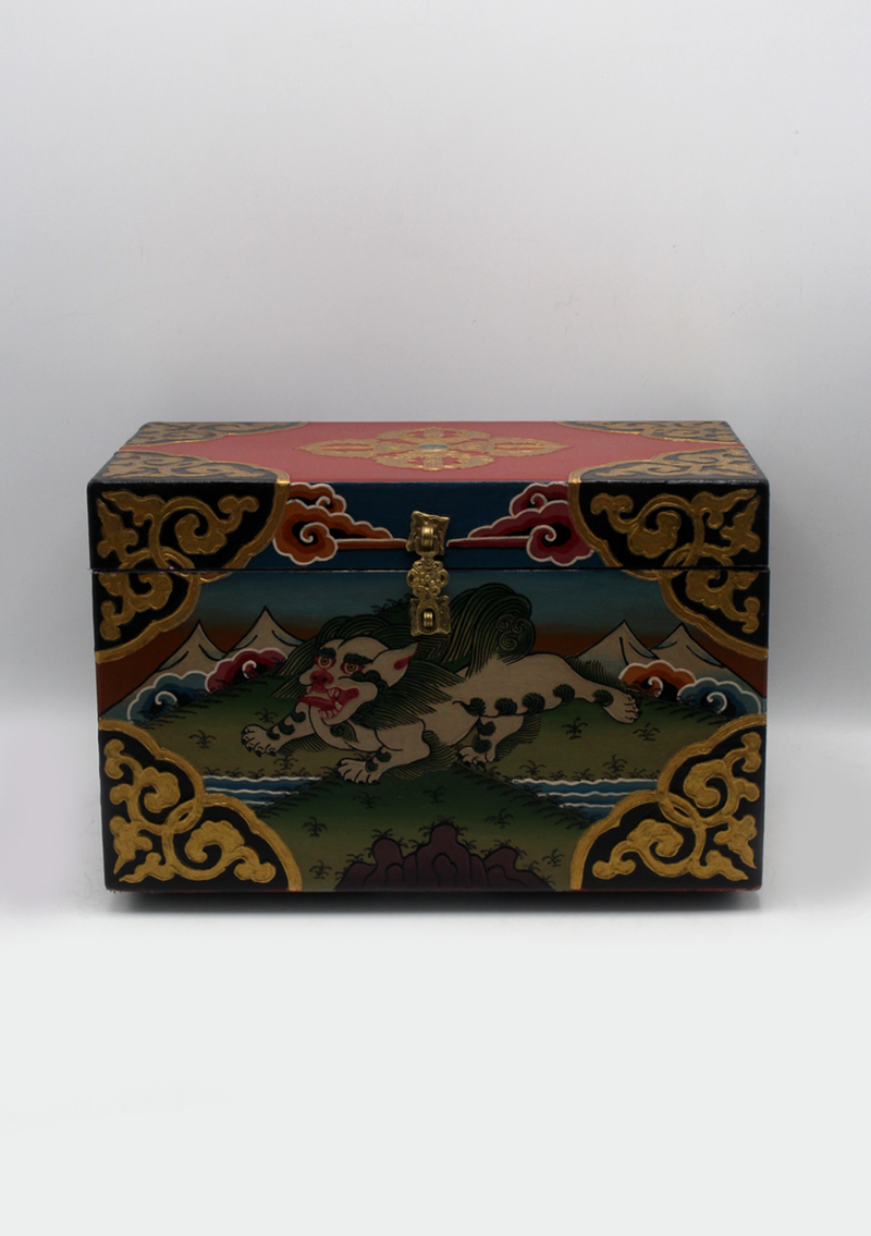 Double Dorjee Handpainted Tibetan Wooden Box - Medium