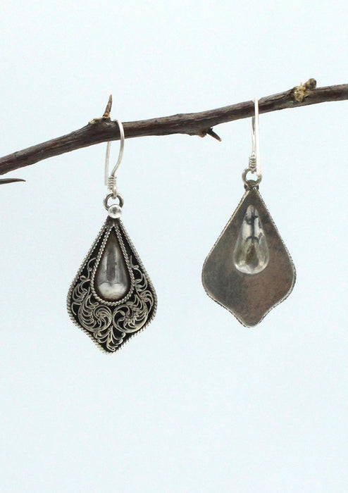 Sterling Silver Tear Drop Shaped Filigree Dangle Earrings