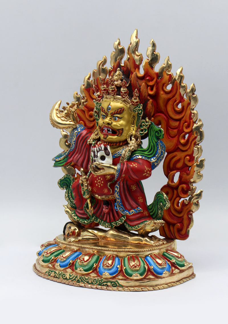Majestic Hand-Painted Gold-Plated  Kajupa Mahakala Statue 8.5"H