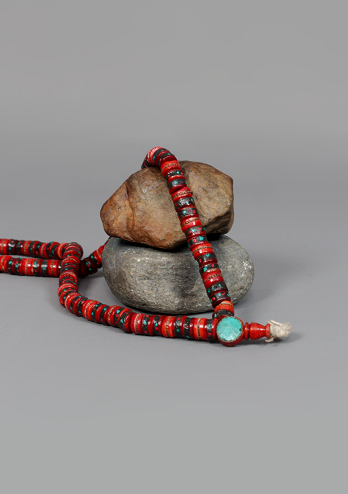 Bone Inlaid 108 Beads Red Prayer Mala