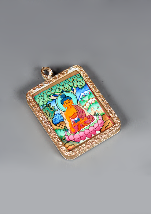 Shakyamuni Buddha Mini Thangka Amulet Pendant