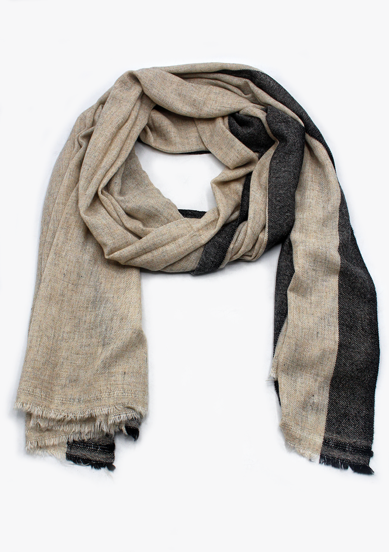 Black Border Plain Gray Mix Wool Cashmere Shawl