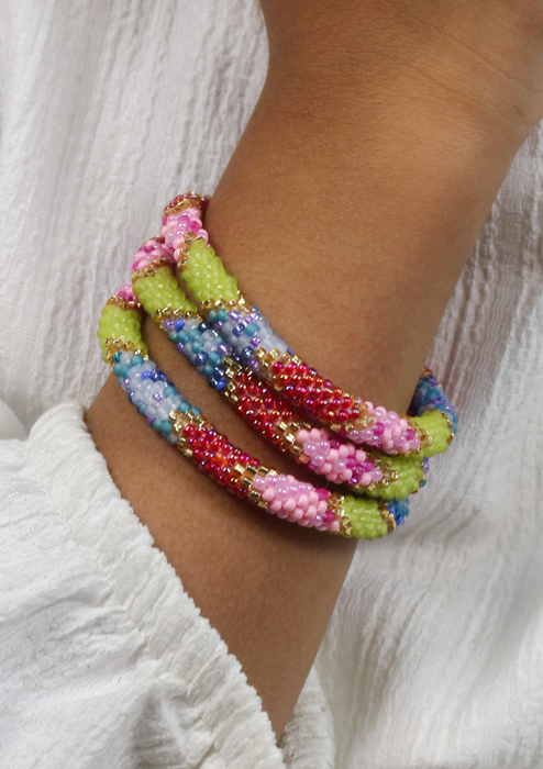 Maroon Green Sea Fish Nepalese Roll on Bracelet for Kids