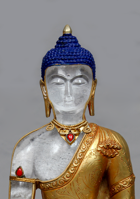 Gold Plated Crystal Shakyamuni Buddha Statue 9"H