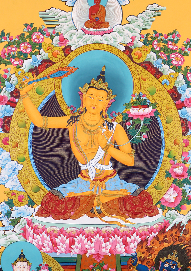 Manjushri Thangka Painting Orange Background