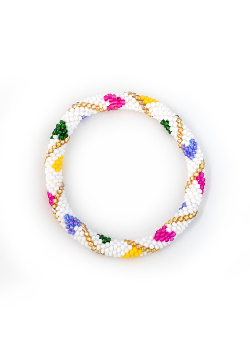 White Rainbow Hearts Nepalese Roll Bead Bracelet