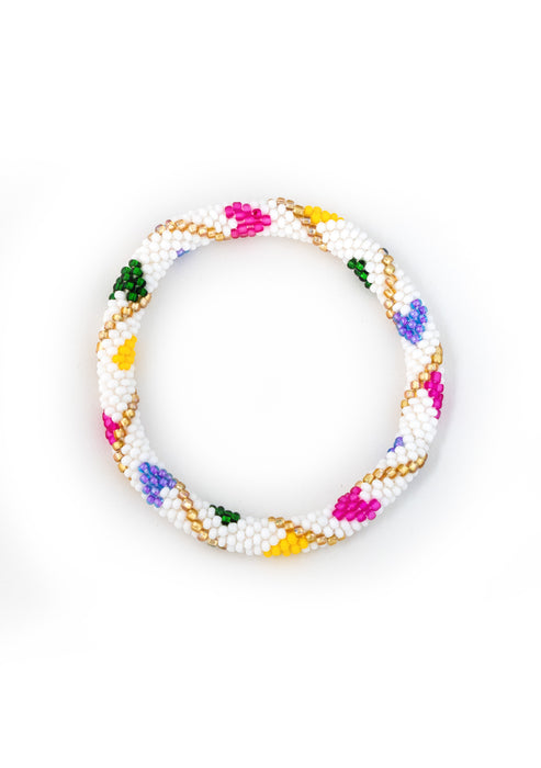White Rainbow Hearts Nepalese Roll Bead Bracelet