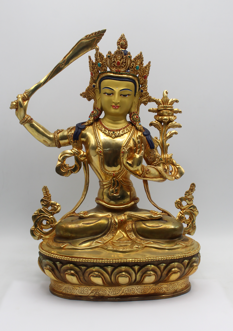 Masterpiece 24 K Gold Manjushree Statue 14" H