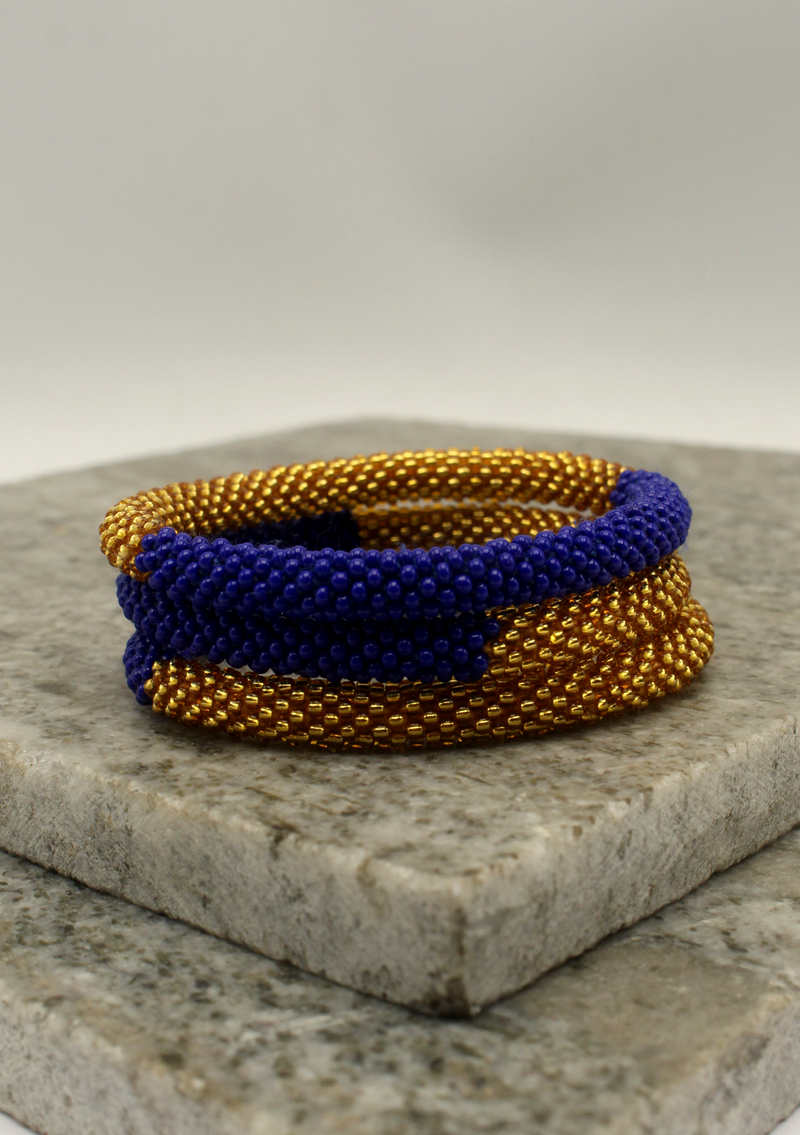 Blue  Golden Roll on Beads Bracelet
