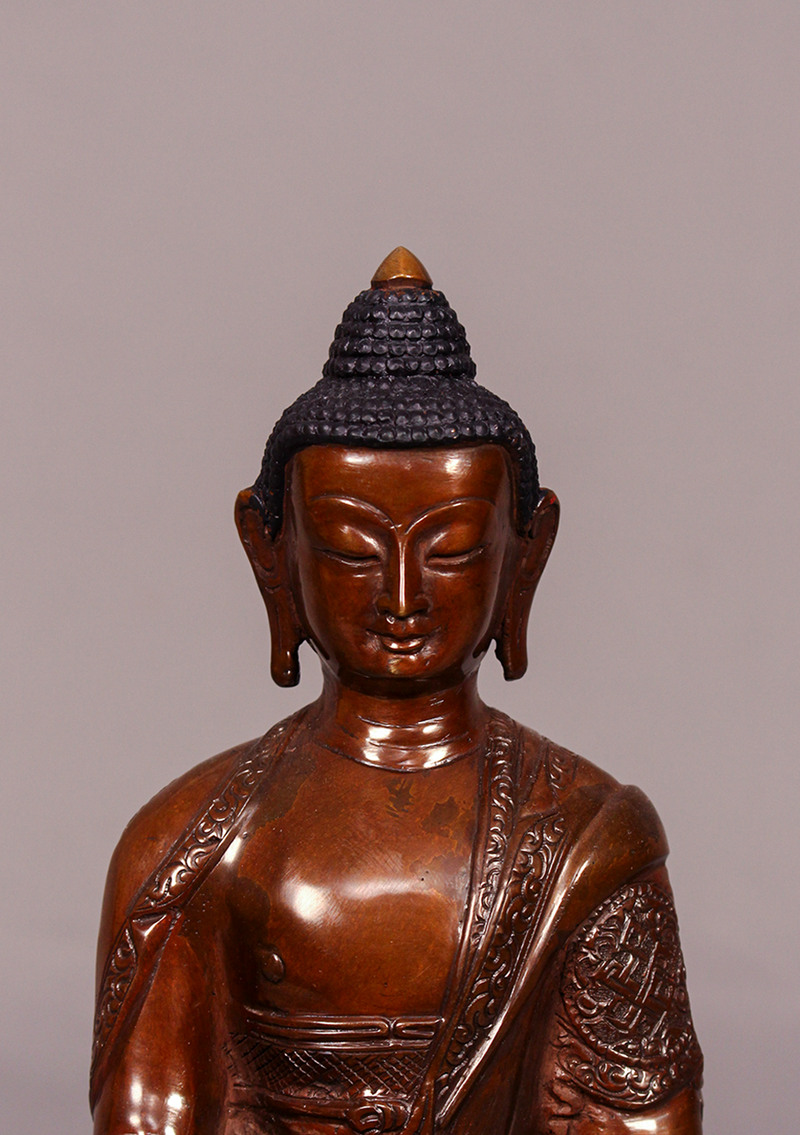 Oxidized Copper 8 Auspicious Symbol Shakyamuni Buddha Statue 9" H