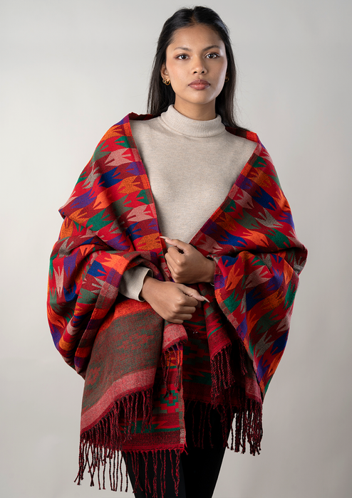 Hand loomed Nepali Dhaka Patterned Woolen Shawl