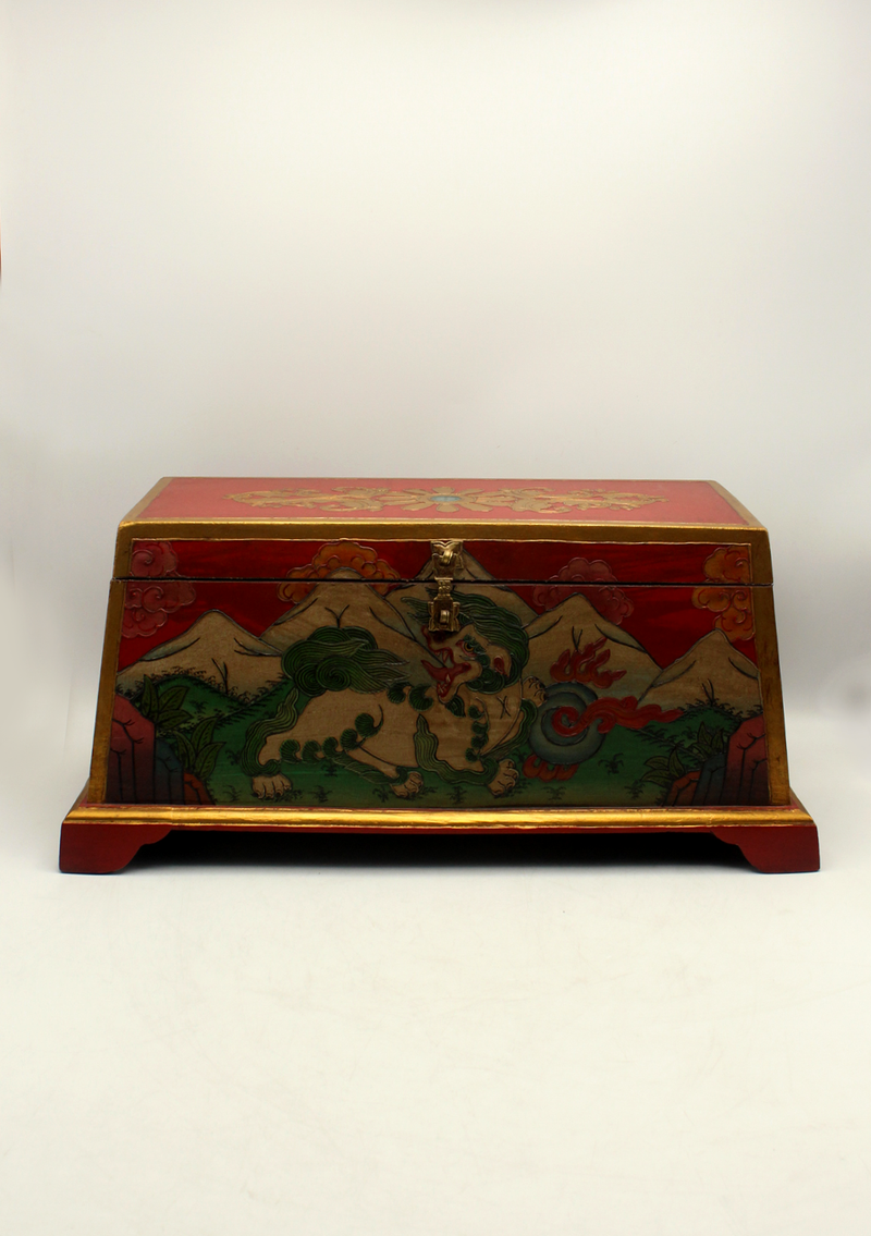 Handpainted Tibetan Snow Lion Wooden Box- Exra Large