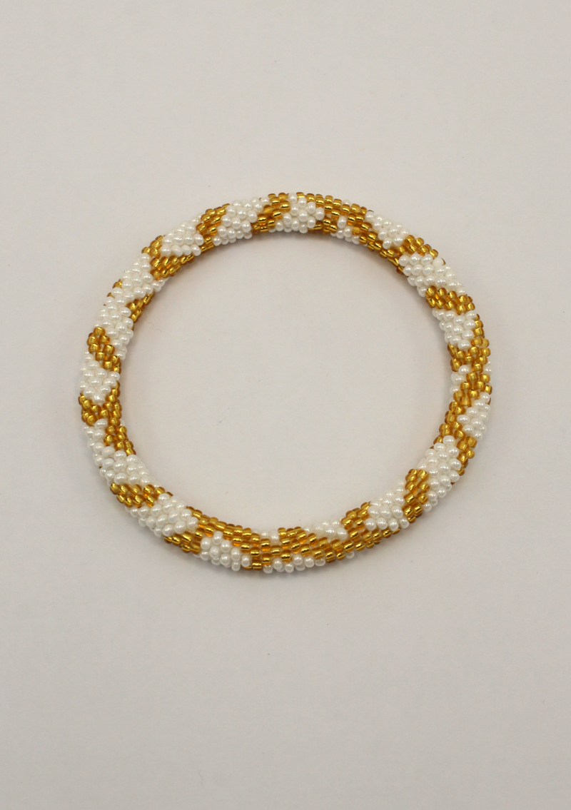 White Gold Spiral Glass Roll Beads Bracelet