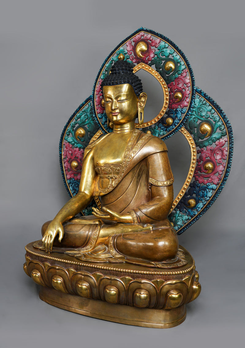 Partly Gold Plated Antique Style Shakyamuni Buddha Statue 2.6 feet High