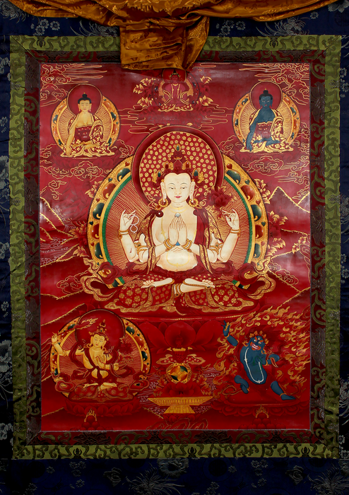 Chenrezig God of Compassion Brocade Thangka Painting