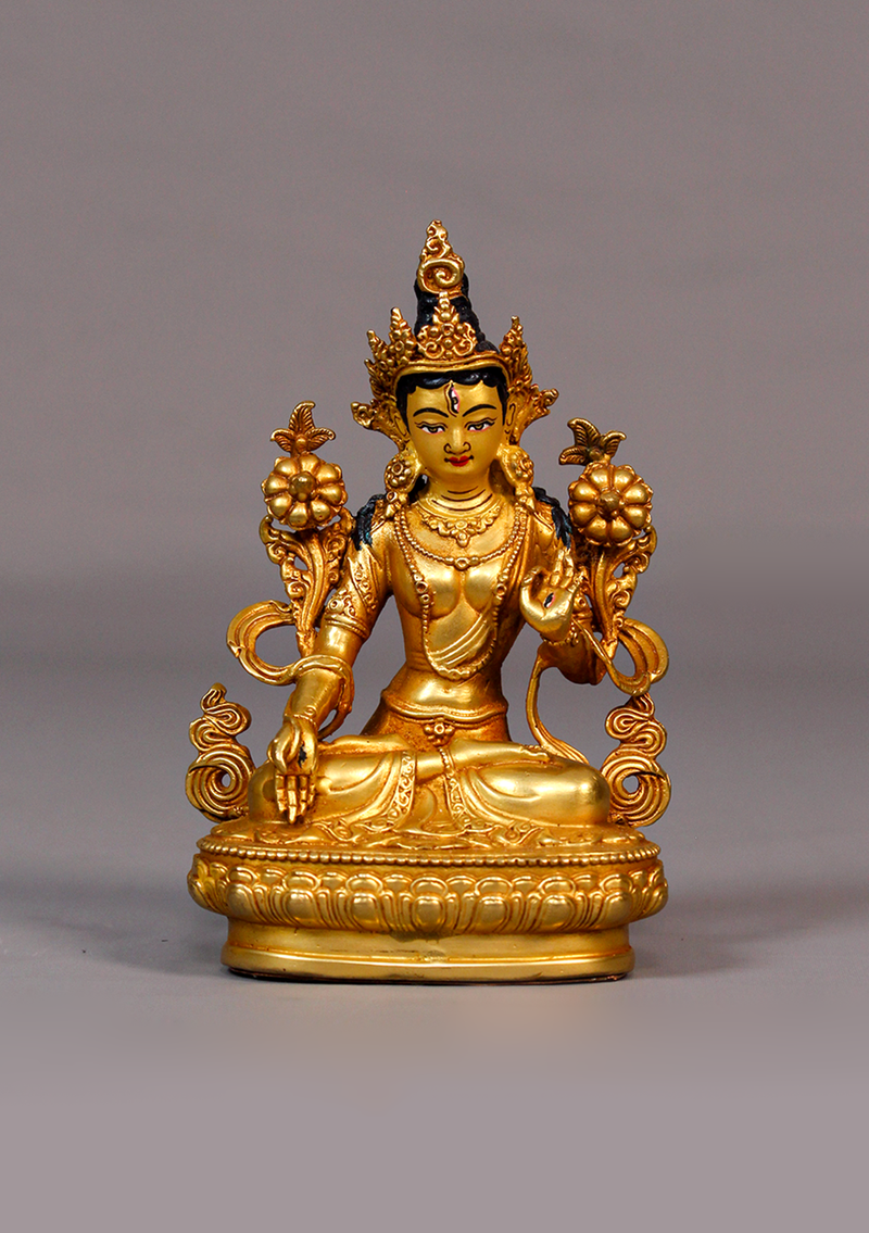 Fully Gold Plated White Tara Statue 4.25"H