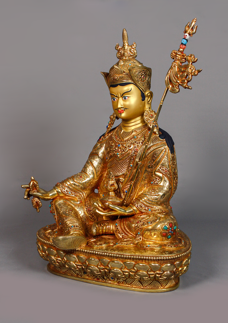 Fully Gold Plated Guru Rinpoche Statue 14" H