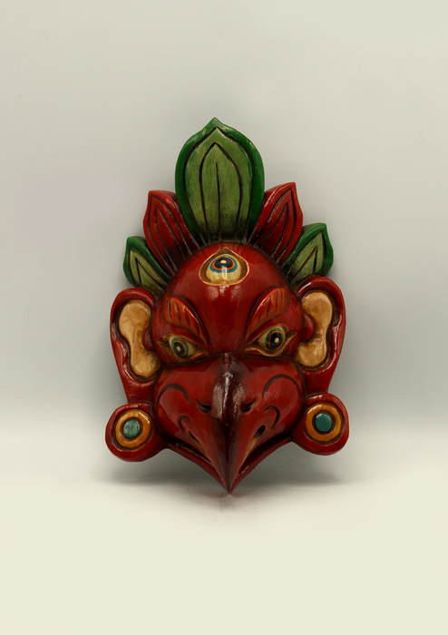 Handcarved and HandPainted Wooden Garud Wall Hanging Mask - Red