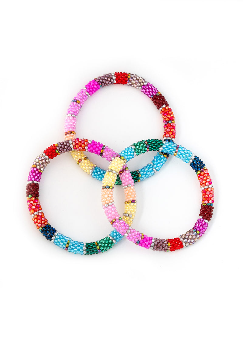 Multi Color Vibrant Nepalese Roll Bead Bracelet