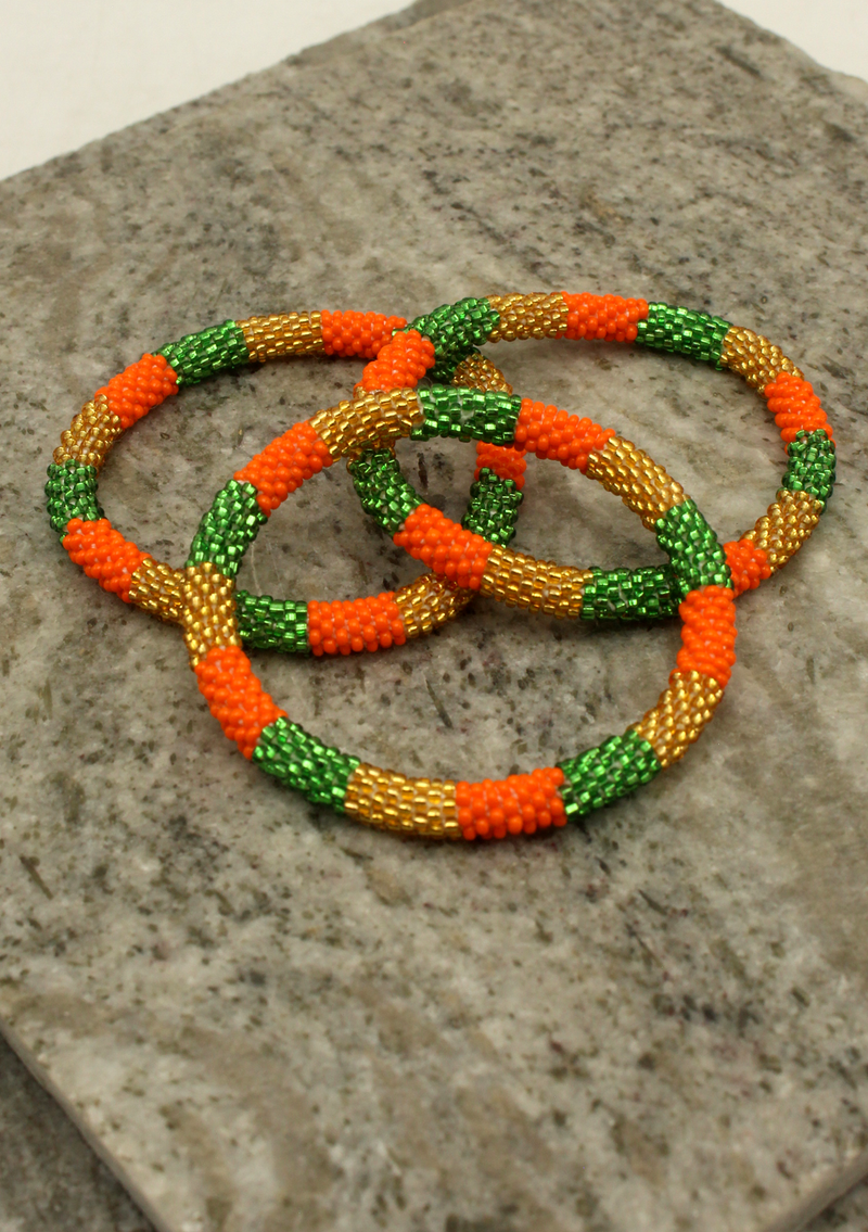 Orange Green Gold Roll Beads Bracelet