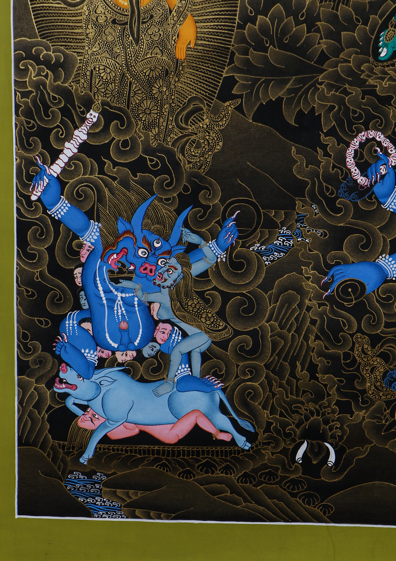 Green Tara  Black and Gold 24K Thangka Painting