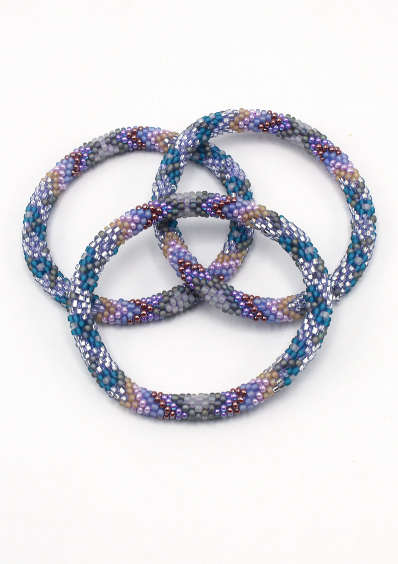 Purple Blue Roll on Beads Bracelet