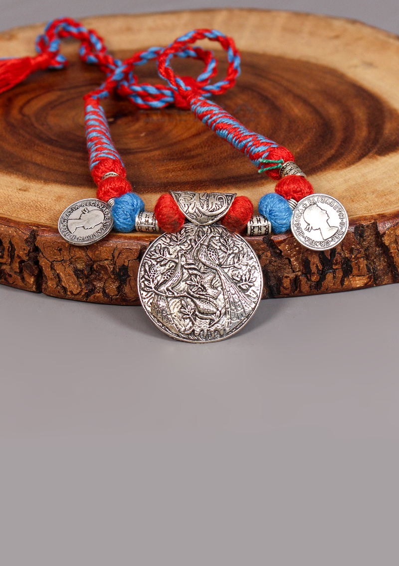 Elegant White Metal Tribal Style Mayur/ Peacock Pendant from Nepal