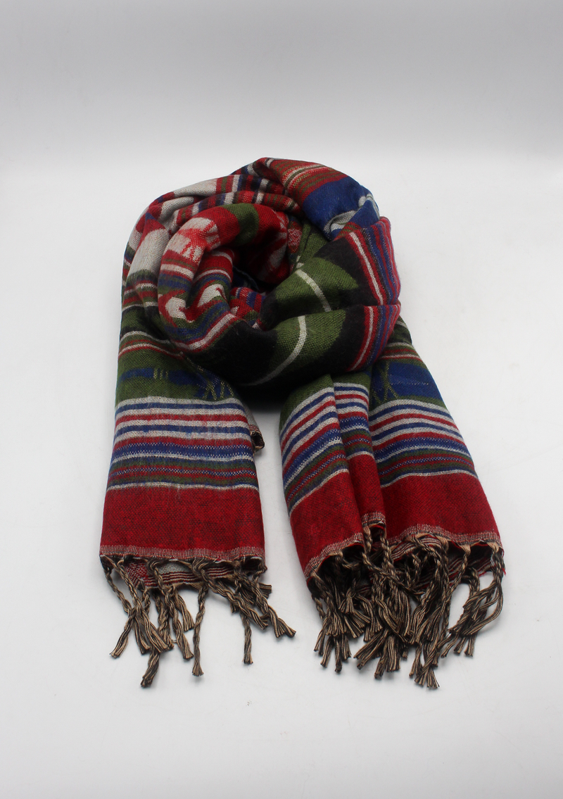 Hand loomed Red Green Woolen Shawl Nepal- Nimrat