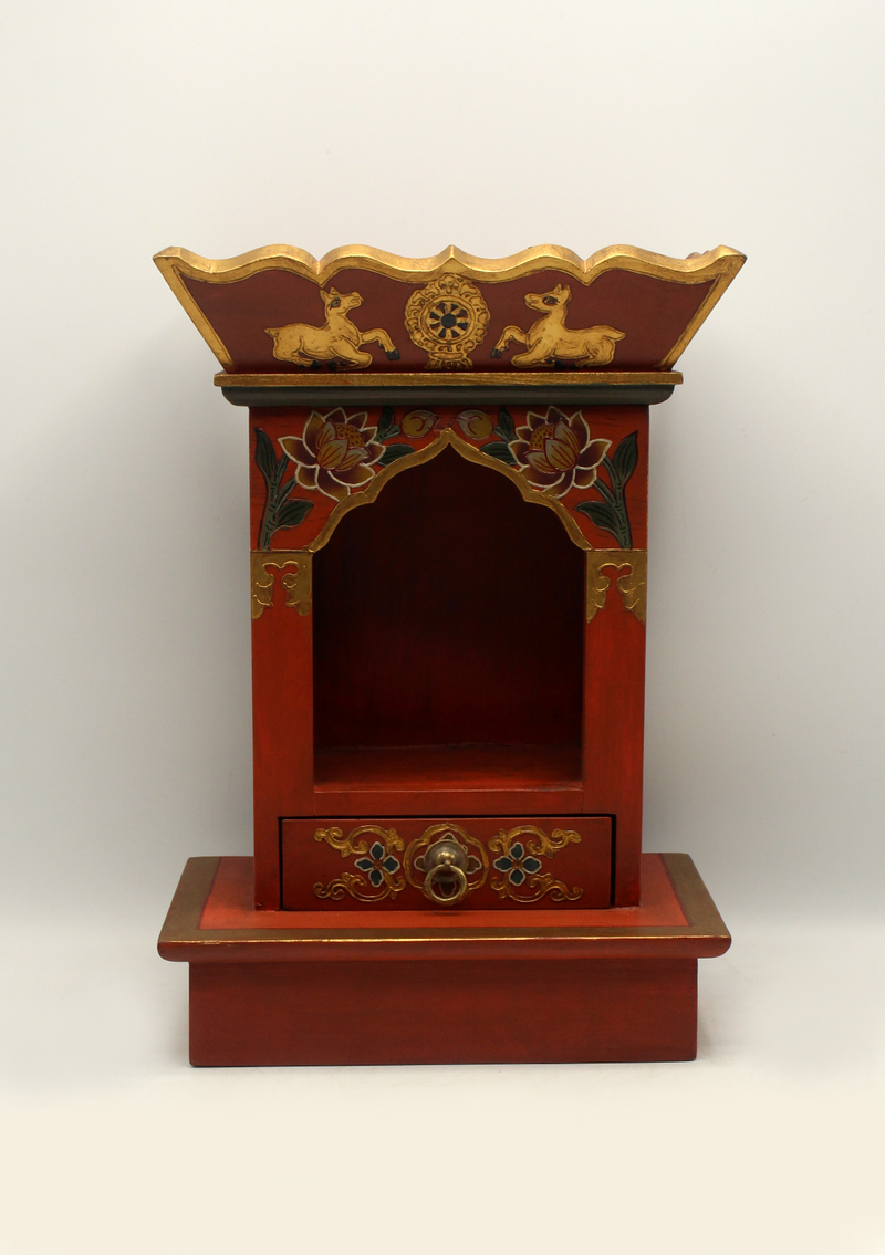 Handpainted Tibetan Wooden Shrine  Altar with Lotus