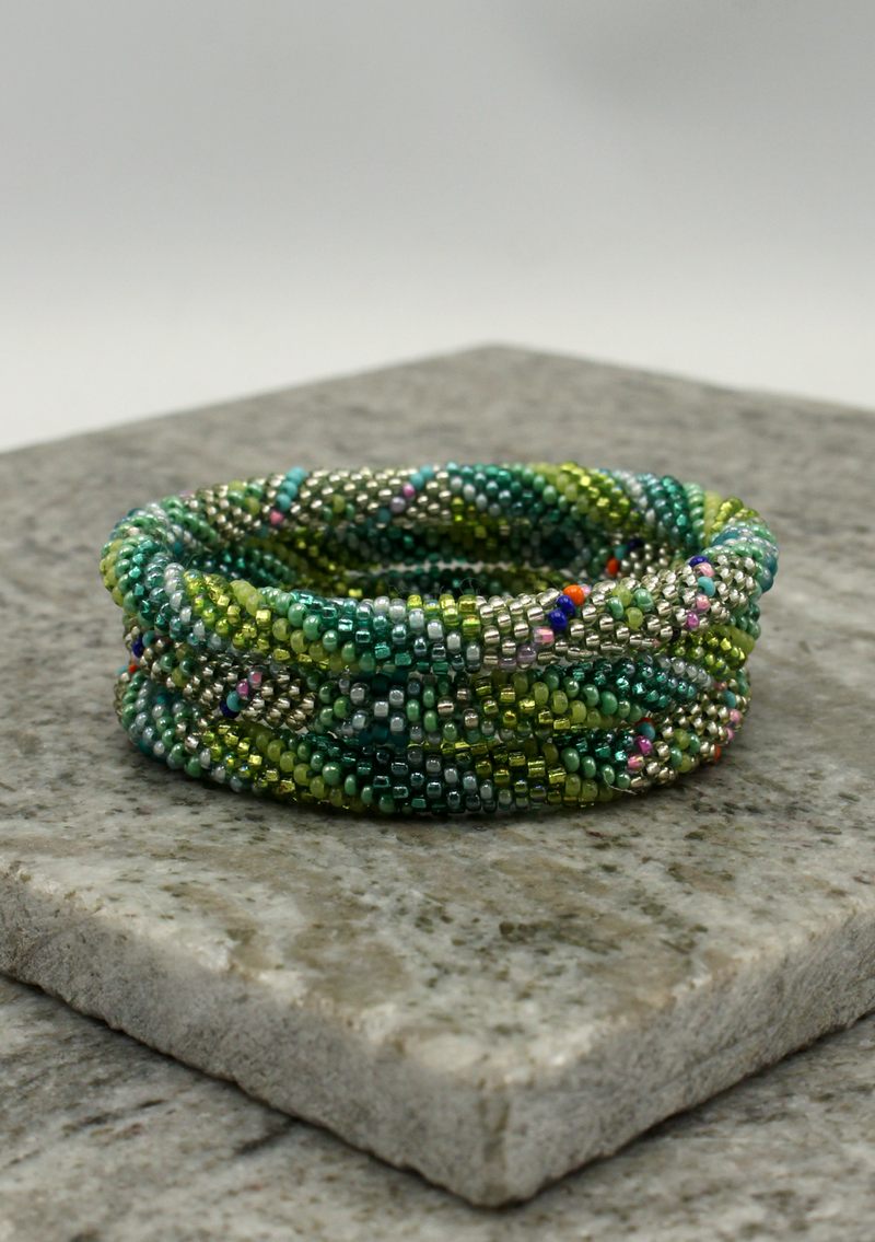 Mixed Green Roll on Beads Bracelet