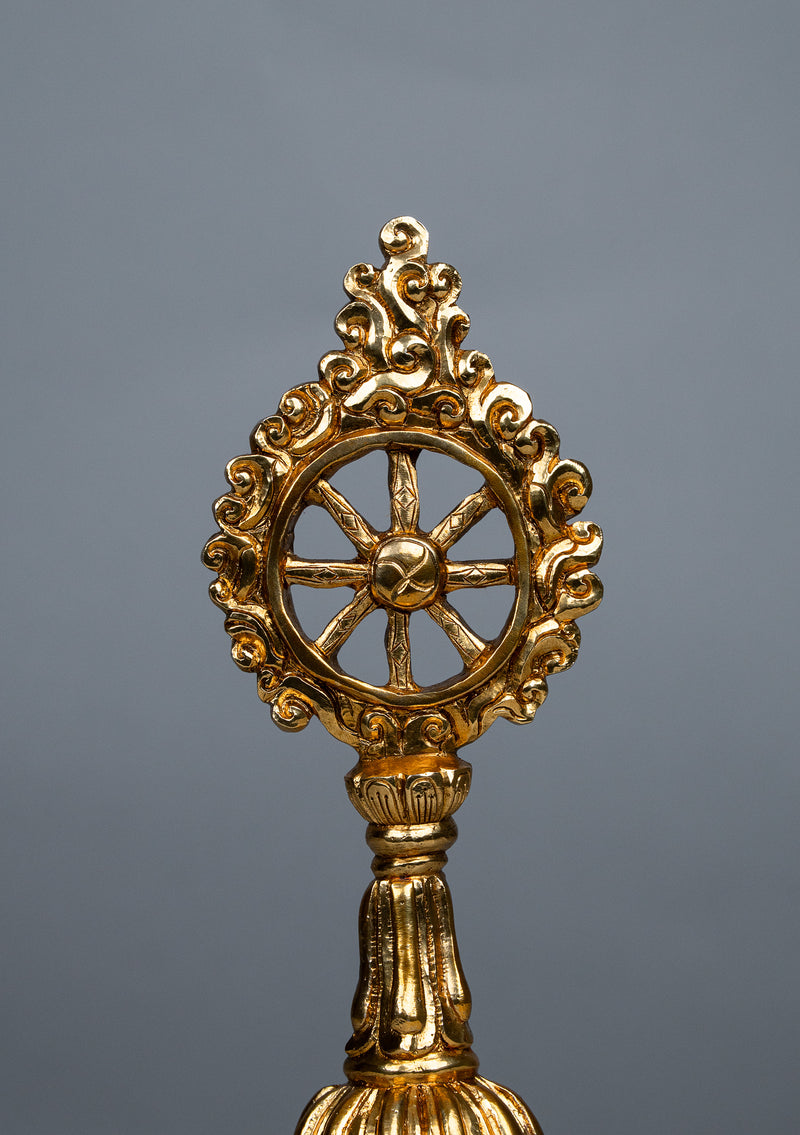 Fully Gold Plated Dharmachakra with Two Deer Set