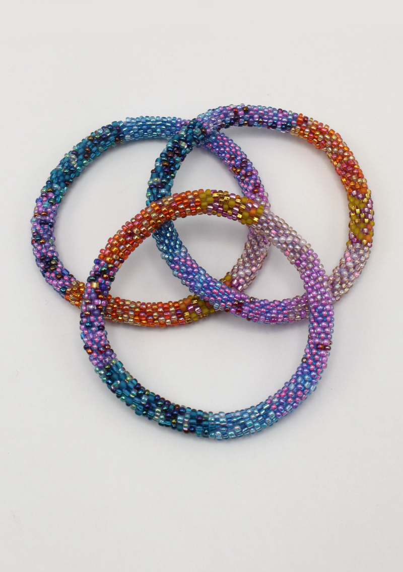 Purple Blue Roll on Beads Bracelet