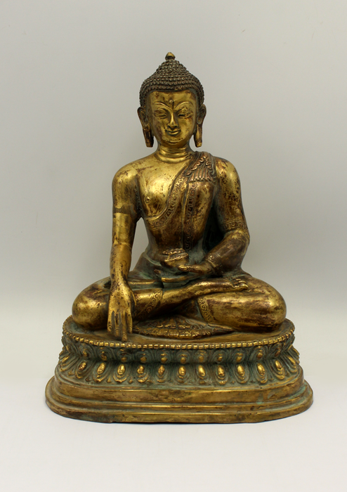 Antique Copper Gilted Shakyamuni Buddha Statue 8" H