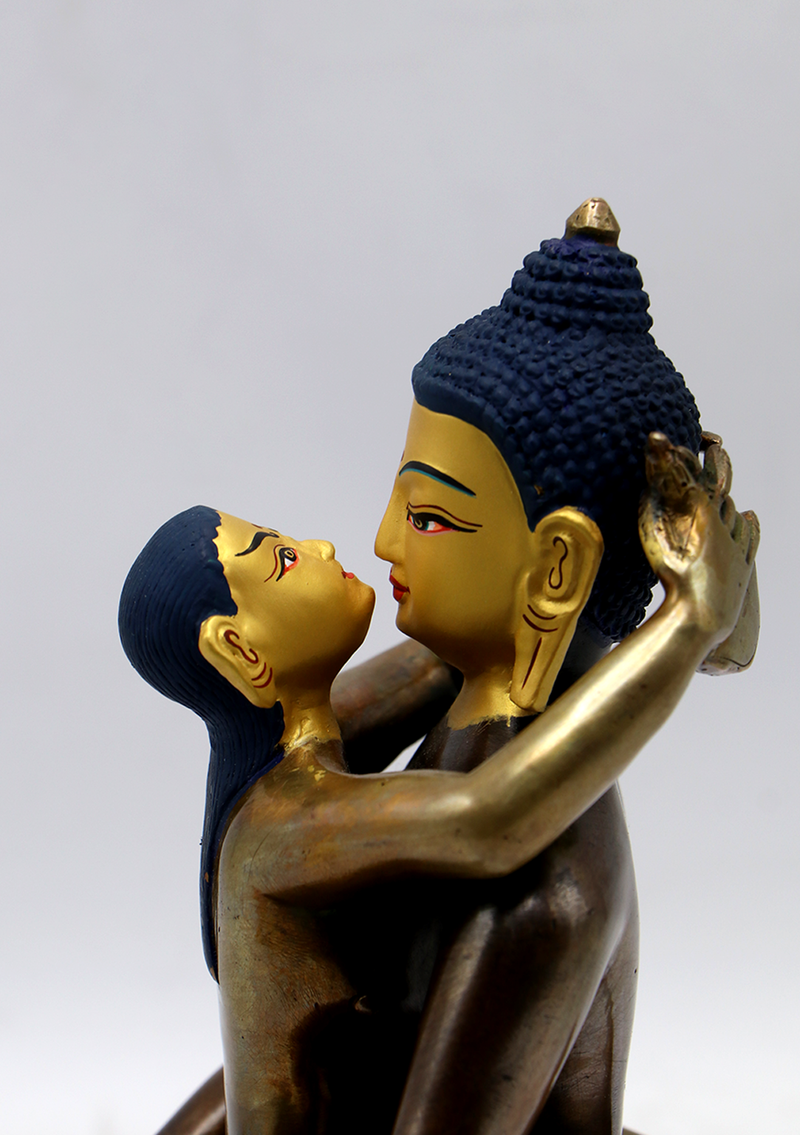Gold Face Painted Buddha Shakti Samantabhadra Statue 7"H