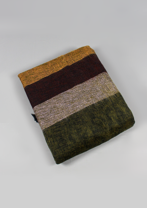 Green Brown Stripe Yak Wool Meditation and Yoga Blanket