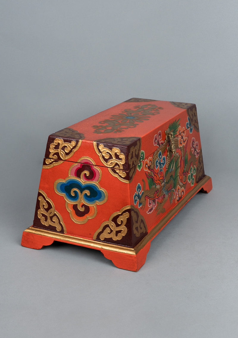 Handpainted Tibetan Dragon Wooden Altar Box